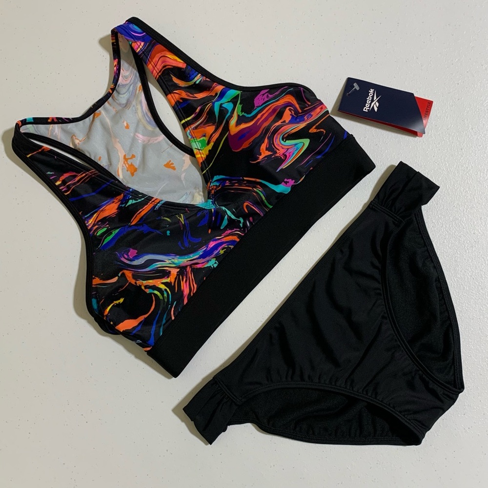 Reebok Women’s Colorful and Fluid 2-Piece Bikini Swimsuit-Size L NWT